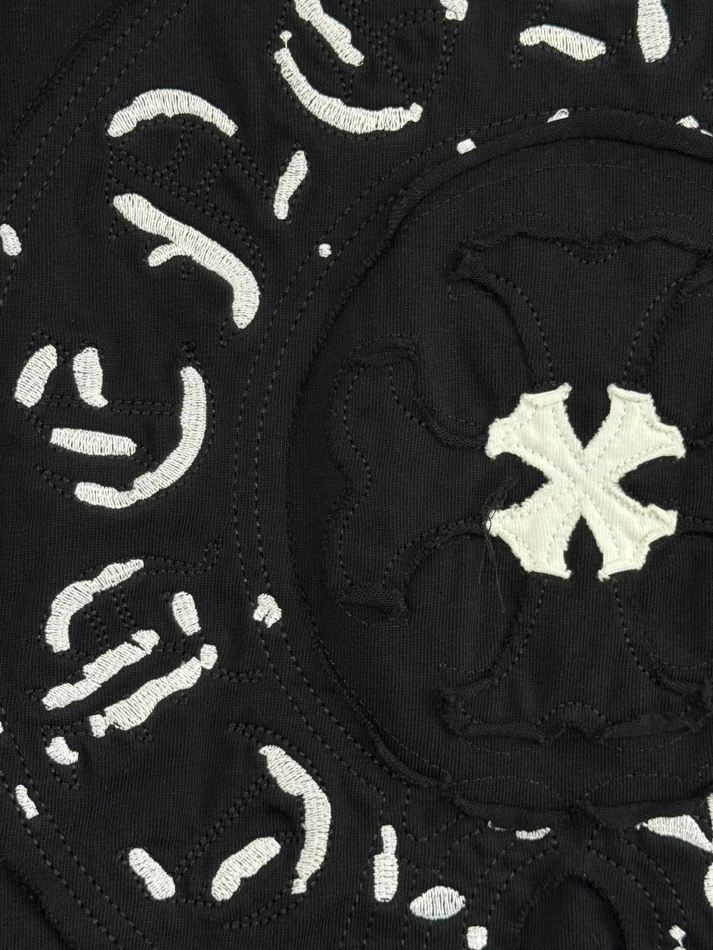 P200 ch high version Chrome Hearts 2025 spring and summer new cross patch washed short-sleeved T-shirt, fabric: 26 double yarns, 320 grams weight, cross patch embroidery, heavy washing Printing process: patch embroidery Color: black white Size: S M L XL Style number: 5132